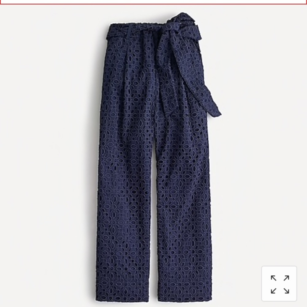 J crew tie waist eyelet wide leg pants size 6 NWT